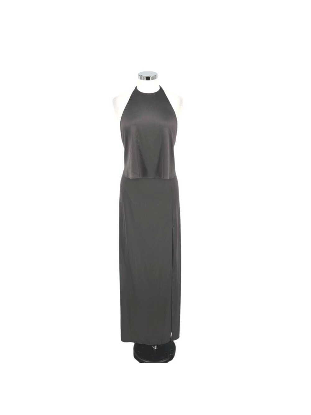 Halston Heritage High Neck Gown Open Back Gown Minimalist Chic Gunmetal Size 2